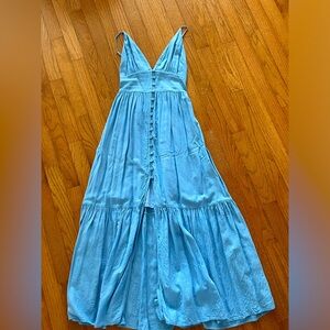 Abercrombie linen blend button-through maxi dress blue XXSP
